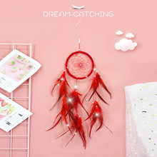 Girl Heart Dream Handmade Dreamcatcher Feathers Night Light Wall Hanging Room Home Decor Lace Ribbons Feathers Wrapped Light Hot 2024 - buy cheap