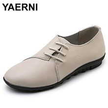 YAERNI-zapatos planos de cuero suave y cómodos para mujer, zapatillas informales con cordones, novedad de 2018, E658 2024 - compra barato