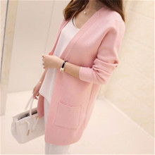 New high quality women Spring autumn medium-long cardigan new female elegant pocket knitted outerwear sweater cape top ZY648 2024 - buy cheap