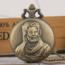 Bronze Jesus Design Necklace Pocket Watch Full Hunter Souvenir Retro Pendant Clock Gifts for Men Women with Fob Chain 2024 - buy cheap