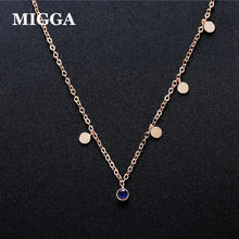 MIGGA Exquisite Rose Gold Color 3mm Blue CZ Stone Zircon Necklace Fashion Women Girls Jewelry Choker Chain 2024 - buy cheap