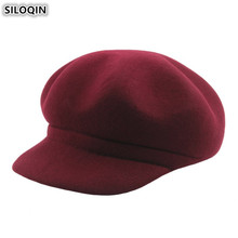 SILOQIN Elegant Women's Autumn Winter Hats 100% Wool Newsboy Caps Warm Thick Beret For Women New Style Solid Simple Female Hat 2024 - buy cheap