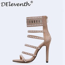 DEleventh/Модные женские босоножки, лето 2018, обувь на высоком каблуке-шпильке с прозрачными кристаллами на молнии, женские босоножки, zapatos mujer, абрикосовый цвет 2024 - купить недорого