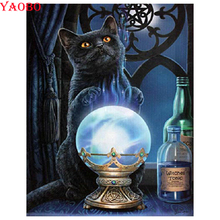 Completo quadrado/redondo 5d diy pintura de diamante garrafa mágica bordado de diamante imagem de gato preto pintura de ponto cruz de strass 2024 - compre barato