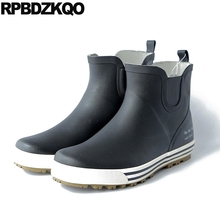 Botas de chuva impermeáveis com sola grossa, sapatos pretos casuais para homens, plataforma de borracha, cano alto da moda para outono 2024 - compre barato