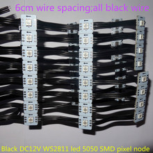 Black DC12V WS2811 led 5050 SMD pixel node;100pcs a string;black wires;6cm wire spacing from center to center 2024 - buy cheap