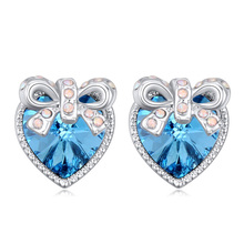 Crystal Heart Stud Earrings Earring Genuine Swarovski Elements Sterling Silver Gift Jewelry Women Bowkont Pendientes 5 Color 2024 - buy cheap