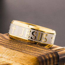 ZTYDEMO 8 мм серебро золото черный розовое золото полосы кольцо мужской Иисус крест нержавеющая сталь Религиозные ювелирные изделия кольцо США Размер 6-13 # 2024 - купить недорого