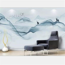 Beibehang papel de parede personalizado sala de estar quarto foto estilo chinês artística abstrata tinta paisagem cervo mural 2024 - compre barato