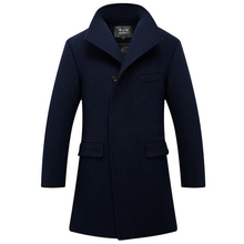 Мужской длинный двубортный Тренч, повседневное облегающее пальто из смесовой шерсти высокого качества, оптовая продажа 2024 - купить недорого