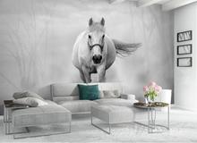 Настенные обои с изображением белой лошади для гостиной, фона для телевизора, водонепроницаемые брезентовые обои с изображением животных, Роскошные Настенные бумаги HD, домашний декор 2024 - купить недорого