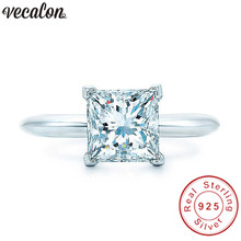 Vecalon Handmade 100% Real 925 Sterling Silver ring Princess cut 1ct Sona 5A Zircon Cz Engagement wedding Band rings for women 2024 - buy cheap