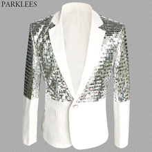 Chaqueta de traje con lentejuelas brillantes para hombre, traje con un botón, para discoteca, DJ, chaqueta para graduación, trajes de boda para novio, novedad de 2019 2024 - compra barato