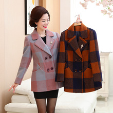 middle-aged ladies clothing woolen coats Wool Blends coat women long sleeve Double Breasted lapel woolen Plaid jacket casual 2024 - buy cheap