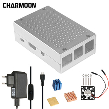 Carcasa de Metal plateado de aluminio + ventilador de refrigeración de 5V/3,3 V con tornillos + Kit de carcasa de disipador de calor para Raspberry Pi 3 Modelo B + 2024 - compra barato