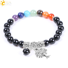 CSJA Natural Black Onyx Stone Beads Men Jewelry Bracelet Chakra Crystal Beaded Tree of Life Pendant Energy Balance Bangles F128 2024 - buy cheap