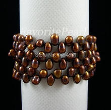 Wedding Pearl Jewelry - Triple Row 7-8 Inches Brown Color Natural Freshwater Pearl Wrap Bracelet - Free Shipping 2024 - buy cheap