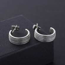 Wholesale Fine Jewelry Buddha Earrings Retro Round Carving Ancient Silver color Weave U Type Stud Earrings for Women Gift 2024 - buy cheap