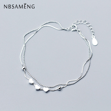 NBSAMENG 100% 925 Sterling Silver Double Layer Love Heart Beads Bracelet For Women Girl Adjustable Bracelets Gift Jewelry 2024 - buy cheap