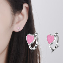 Everoyal Cute Glaze Pink Heart Clip Earrings For Girls Accessories Fashion Silver 925 Women Earrings Jewelry Female Princess 2024 - buy cheap