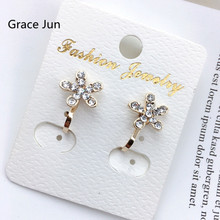 Grace Jun Cute Full Rhinestone Small Flower Clip on Earrings No Pierced for Kids Girls Hot Sale No Hole Earrings Wholesale Price 2024 - buy cheap