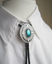 Original Silver Plated Oval Enamel Wedding Bolo Tie Leather Necklace 2024 - buy cheap