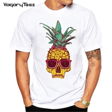 Sun Bathing Hipster Pineapple retro skull printed men t-shirt short sleeve casual funny tops Pineapple with glasses cool tshirts 2024 - buy cheap