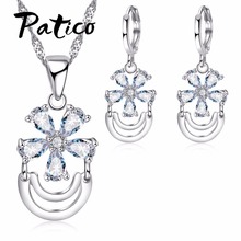Top Quality Cubic Zirconia Flower Pendant Necklace Earring Sets For Women Wedding Engagement Jewelry Sets Best Seller 2024 - buy cheap