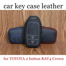 Only Red car key case fit for TOYOTA 2 button RAV4 Crown car key case sewing Hand car styling genuine quality leather 2024 - buy cheap