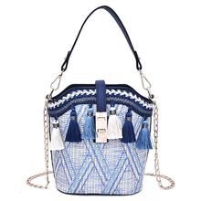 Women Bucket Bag Fashion Ethnic Style Chain Tassel Straw Woven Shoulder Bags Handbag Crossbody Messenger Bag For Beach Travel 2024 - buy cheap