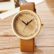 Reloj de madera para hombre y mujer, sencillo reloj de pulsera de madera Natural con estilo, de cuero genuino, minimalista, de cuarzo, para regalo 2024 - compra barato