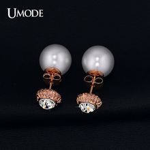 UMODE Austrian Rhinestone Flower Bud Simulated Pearl Double Sided Stud Earrings  Rose Gold Color Jewelry For Women JE0252A 2024 - buy cheap