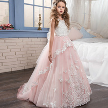 Vestido rosa de renda floral, vestido para meninas, casamento e primeira comunhão, feito sob encomenda 2024 - compre barato