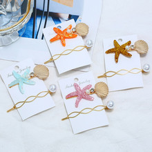 MINHIN Korea Fashion Women Hairpins Imitation Pearl Starfish Shell Hair Clips Geometric Gold Hair Styling Accessories 2024 - buy cheap