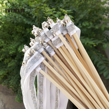 Varitas de cinta de boda con purpurina plateada, palo de boda para decoración de fiesta de boda, 50 unids/lote 2024 - compra barato