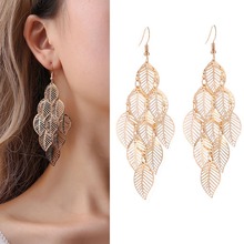 Fashion Hollow Leaf Tassel Drop Earrings For Women Gold Color Bohemia Statement Pendientes Long Pompom Dangle Earrings Jewelry 2024 - buy cheap
