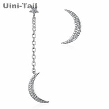 Uini-tail-pendientes largos asimétricos de Plata de Ley 925 con forma de luna y estrellas, micro conjunto de temperamento coreano con personalidad salvaje, novedad, ED118 2024 - compra barato
