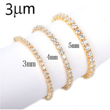 Pulsera de tenis 3UMeter para hombre y mujer, cadena de zirconia helada, Hip hop, pulsera de hilo dorado de cristal CZ, cierre de caja, joyería 2018 2024 - compra barato