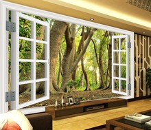 Papel parede mural wallpaper window forest 3d room wallpaper landscape 3d wallpaper mural 2024 - buy cheap