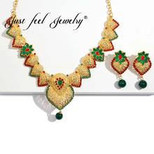 JUST FEEL-Conjunto de joyería para mujer, cuentas de cristal, perlas de imitación de moda, Color dorado, collar árabe de Dubái, conjunto de pendientes 2024 - compra barato