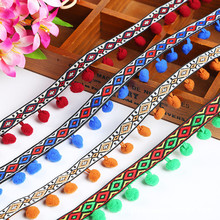 Vintage Embroidered Lace Trim Ribbon Ethnic Wind Woven Belt 1.2cm Lace Pompom DIY Decoration Crafts Sewing Accessories 1yard 2024 - купить недорого