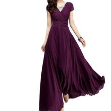 Women Fashion Plus Size Solid Color Party Gown V Neck Short Sleeve Slim Fit Maxi Dress 2024 - compre barato