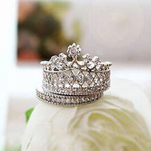 2 Pcs/Set  Women Fashion Crown Tiara Ring Inlaid Dual Ring Band Rhinestone Alloy Rings Jewelry Gift 2024 - buy cheap