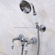 Bathroom Faucet Chrome Bath Faucet Mixer Tap With Hand Shower Head Shower Faucet Set Wall Mounted Nna286 2024 - buy cheap