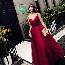 New Dresses Banquet Long Wine Red Evening Dresses Birthday Party Dresses a Line 2019 New Fashion Sleeveless Spaghetti Strap 2024 - buy cheap