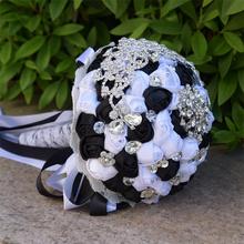 Alta qualidade bouquet de casamento damas de honra flores em branco preto cor bling strass nupcial flores festa acessórios para casa 2024 - compre barato