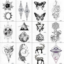 Vankars-tatuajes temporales para mujer, tatuajes de geometría negra, tatuajes de cuerpo, brazo y tobillo, tatuajes falsos, cadena de flores de medusas, papel de tatuaje artístico 2024 - compra barato