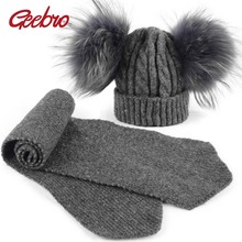 Geebro-Conjunto de gorro y bufanda para bebé recién nacido, gorro de punto de Cachemira cálida para niño y niña, bufanda de ganchillo para invierno 2024 - compra barato