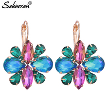 Sehuoran-pendientes de tuerca para mujer, aretes de cristal de colores mezclados, regalo de fiestaen para mujer, joyería de fábrica al por mayor 2024 - compra barato