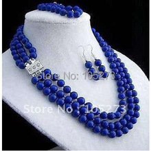 Stunning! 3Rows 8mm Blue lapis Lazul necklace Elastic bracelet earring jewelry set N:Length:18''-20''inchs Free shipping FN28 2024 - buy cheap